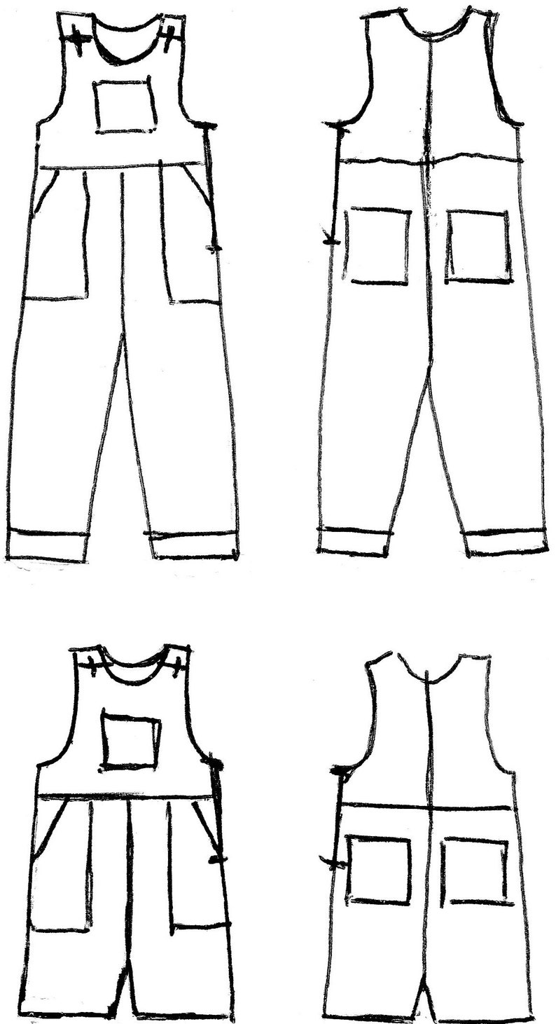 GW TR005 Loose fitting dungarees, ankle or knee length, patch pockets, side zipper, shoulder straps with clip button. image 5