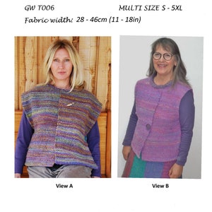 GW T006 S - 5XL loose overtop with button fastening and knitted neckband. Original sewing pattern for handwoven fabrics by Sarah Howard
