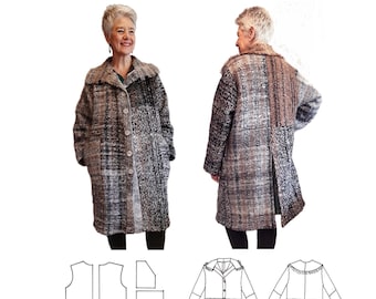 GW C002 Instant Download S-XL- please read description box before ordering. Unlined coat, waist seam, pockets, knitted front bands, collar