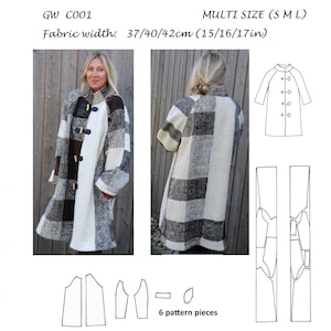 EW C001 S/M/L original gefüttertes, Raglanschnittmuster für schmalen, handgewebten Stoff von Sarah Howard