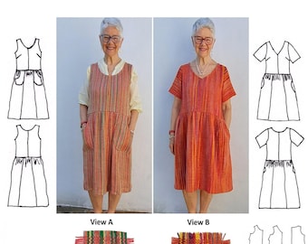 GW DR015 S-3XL Instant download. Please read description box carefully before purchasing.  Overhead dresses, scoop or V-neck, gathered skirt