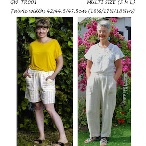 May include: Image of a sewing pattern titled "Get Weaving" with two women modeling garments. The pattern includes sizes S, M, and L. Fabric width is 16½/17½/18¾ inches. The text "Original Sewing Patterns for Hand Woven Fabrics by Sarah Howard" is also visible.