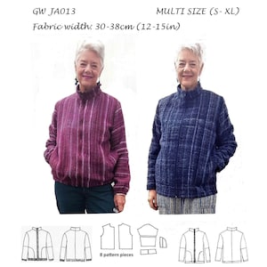 GW JA013 S-XL Loose fit jacket, drop shoulder, separating zipper, collar, side seam pockets, elasticated or machined hems, by Sarah Howard