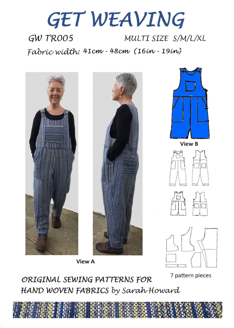 GW TR005 Loose fitting dungarees, ankle or knee length, patch pockets, side zipper, shoulder straps with clip button. image 1