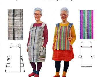 GW DR011 S-4XL dress or tabard, simple shapes, can be made from remnants or scarf lengths, easy first projects so you can wear your weaving