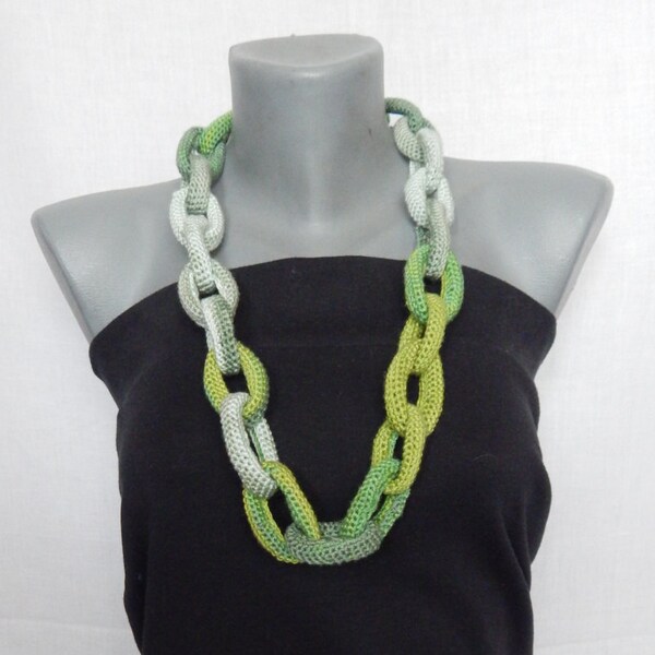 Fiber necklace - Fiber art jewelry - Fashion necklace - Crochet necklace - Chain link necklace - Infinity necklace - Chunky necklaces