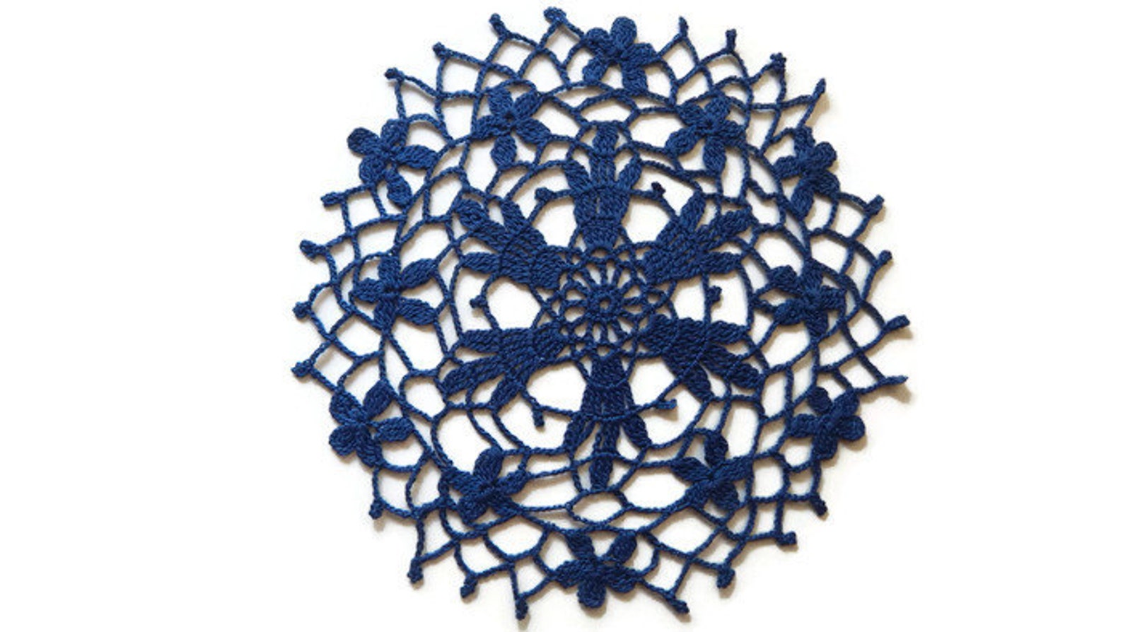 Set of 2 round navy blue crochet lace doilies Round crochet Etsy