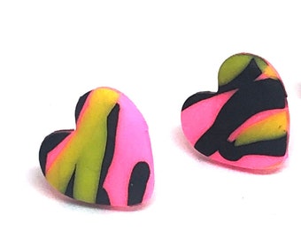 Love Heart Pink Black Yellow Studs