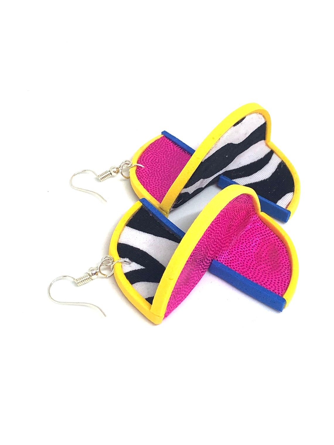Bright Pink & Zebra 3D Dangle Earrings Etsy UK