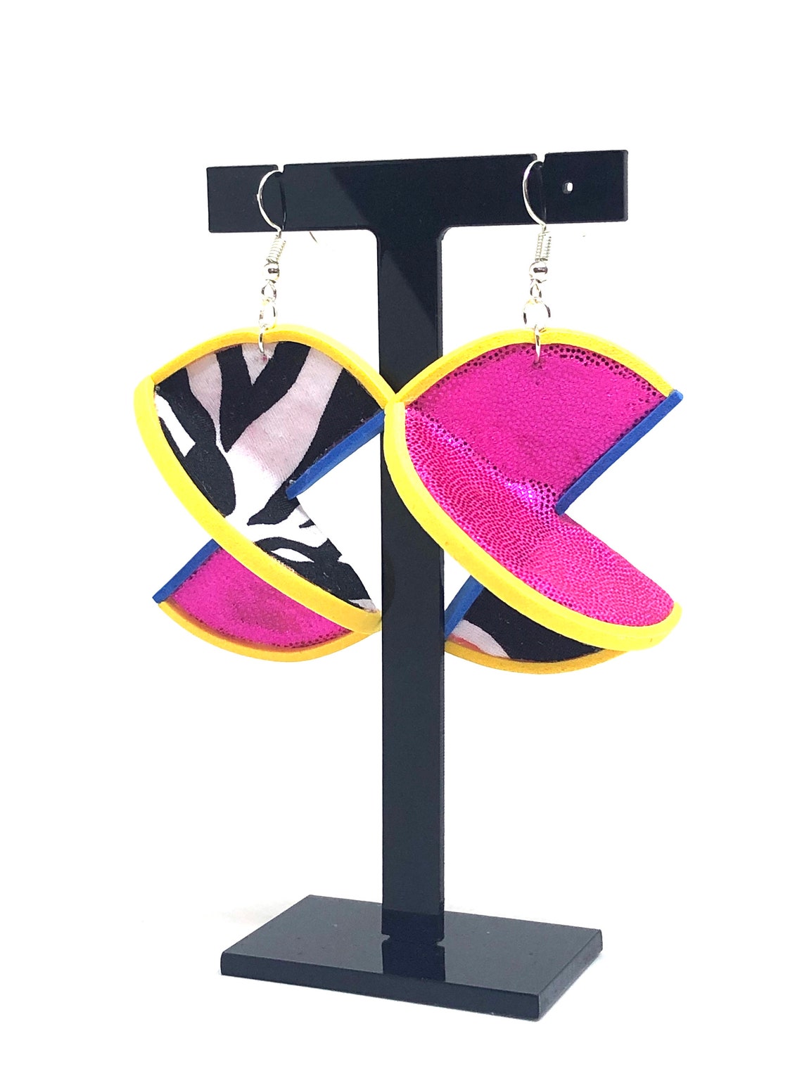 Bright Pink & Zebra 3D Dangle Earrings Etsy UK