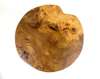 Solid burr elm round table top cutting board live edge English hardwood handmade circle circular natural wood chopping kitchen