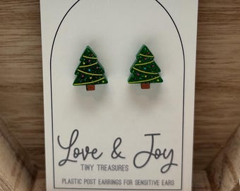 Christmas Trees Plastic Post Earrings | For sensitive ears | Metal-free earrings | Hypoallergenic
