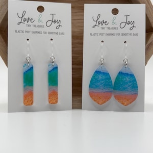 Beach Theme Acrylic Dangle Plastic Post Earrings | Hypoallergenic Earrings | For Sensitive Ears