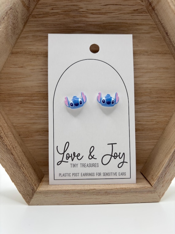 Blue Alien Plastic Post Earrings: Metal-Free for Sensitive Ears, Hypoallergenic Plastic Posts
