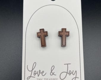 Wooden Cross Plastic Post Earrings | Good for sensitive ears | Metal-free earrings | Hypoallergenic