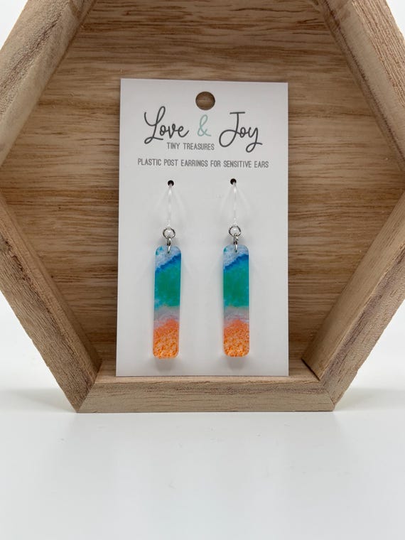 Beach Theme Acrylic Dangle Plastic Post Earrings Hypoallergenic