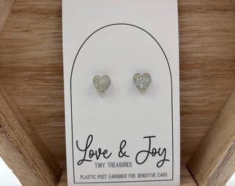 Silver Tiny Hearts Plastic Post Earrings | For sensitive ears | Metal-free earrings | Hypoallergenic
