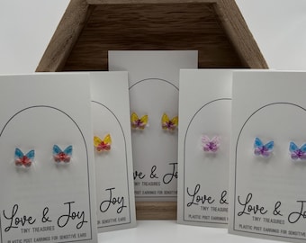 Butterflies Plastic Post Earrings | Hypoallergenic Earrings | For Sensitive Ears