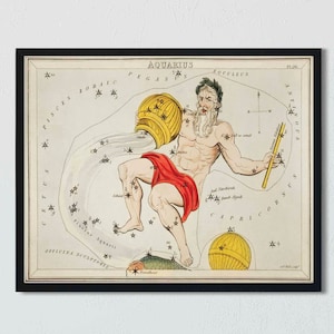 Impression d'art Verseau - carte du zodiaque - anniversaire de janvier - cadeau pour Verseau - poster constellations du ciel nocturne - impression vintage Sidney Hall