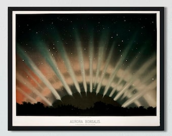Aurora Borealis Art Print: Vintage Northern Lights, Night Sky Decor