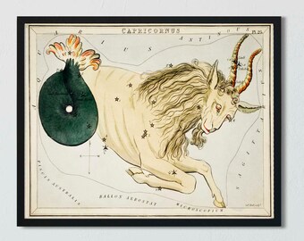 Capricorn Zodiac Art Print: Vintage Night Sky Constellation Poster