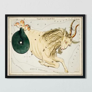 Impression d'art Capricorne - La chèvre - Capricorne - Carte du ciel du zodiaque - Art mural de janvier - Cadeau pour Capricorne - Poster Constellations du ciel nocturne