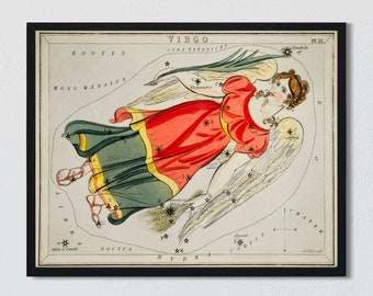 Vintage Virgo Art Print: Zodiac Star Chart Constellation Poster
