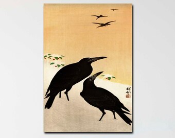Japanese Ravens Art Print: Vintage Winter Bird Illustration