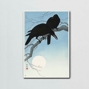 Two Ravens Art Print: Vintage Japanese Crow Illustration