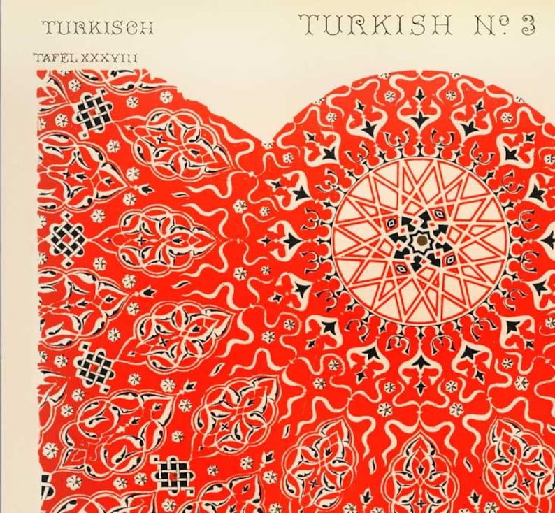 Turkish Art Print Vintage Reproduction Turkish Design from the Grammar of Ornament Red Wall Art Oriental Pattern in 11X17 or 13X19 image 3
