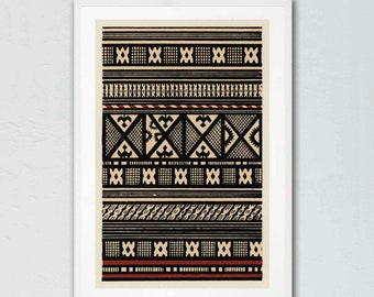 African Mudcloth Print: Tribal Wall Art, Black Beige and Red