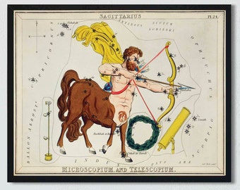 Vintage Sagittarius Art Print: Zodiac Star Chart Poster