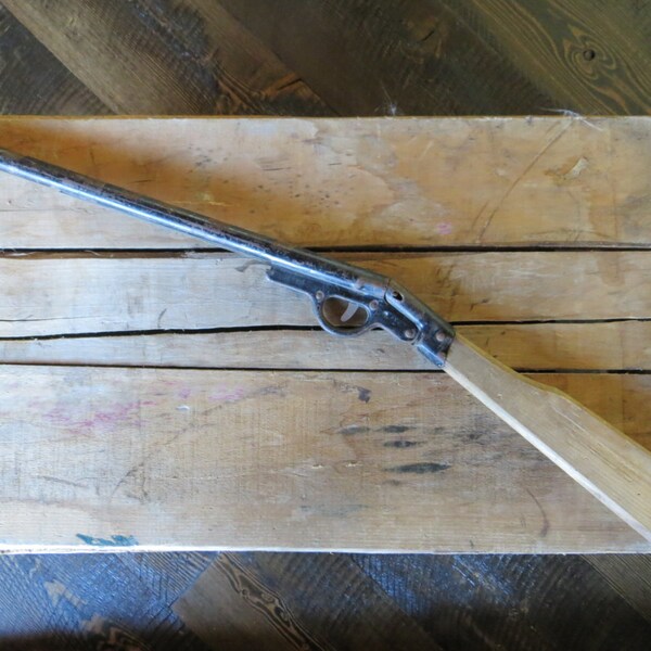 Unique Antique Wooden Toy Gun Wood Butt Metal Barrel Vintage Child's Toy Made in England 1930s-1940s