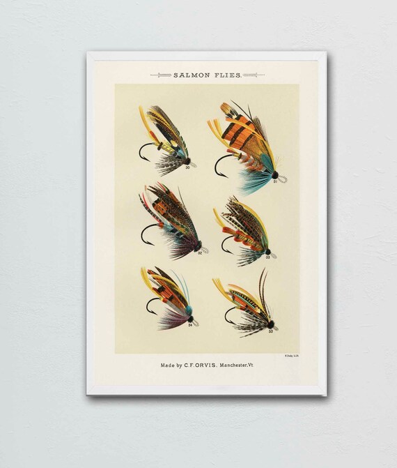 Salmon Flies Vintage Orvis Fly Fishing Print Fly Fisherman Art Fly