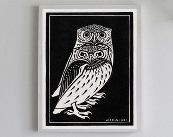 Owl Print Wall Art - Two Owls Poster - Black and White Lithograph Style Print - Vintage Reproduction - Unframed Fine Art - 5X7 8X10 or 11X14