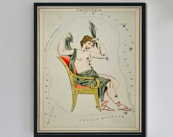 Cassiopeia Constellation Art Print: Vintage Celestial Decor