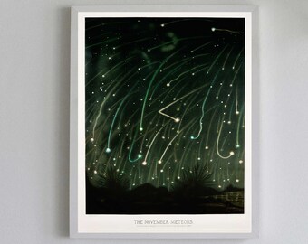 Vintage November Meteor Shower Art Print: Celestial Night Sky