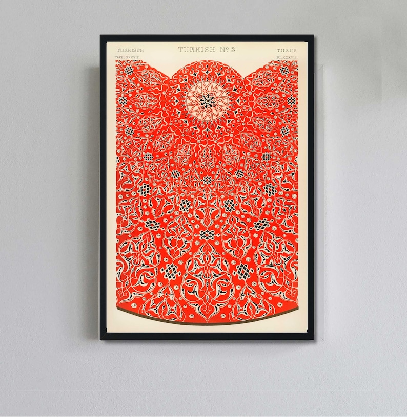 Turkish Art Print Vintage Reproduction Turkish Design from the Grammar of Ornament Red Wall Art Oriental Pattern in 11X17 or 13X19 image 1