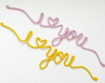 Wire Wall Decor, I Love You Sign, Wire Word Art, Mustard Yellow Decor, Wire Word Wall Art, Wire Sign, Nursery Wall Art,