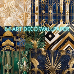 25 Art-Deco-Tapeten, Bauhaus, Art-Deco-Wandkunst, Wohndekor, Vintage-Tapete, luxuriöse Wanddekoration, dunkle Tapete, goldene und blaue Wand