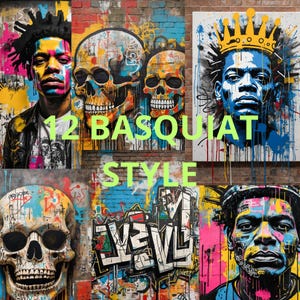 12 basquiat print, basquiat, graffiti art, moody wallpaper, printable wall art, contemporary art, , abstract wall decor, mural wallpaper