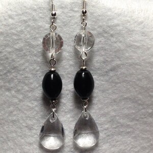 Black and Silver Clear Crystal Dangle Earrings