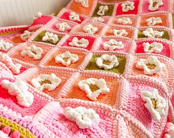 【USA vintage】 グラニーブランケット　花柄　デイジー　アメリカ デイジー柄のグラニースクエアブランケット完成！ : r/crochet