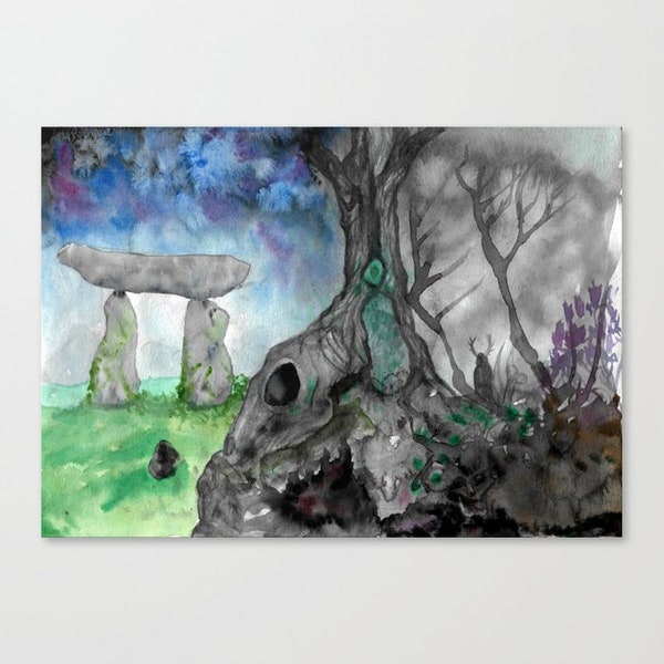 Portal to the Otherworld Art Print, Monolith, Standing Stone, Druid Priest and Cernunnos