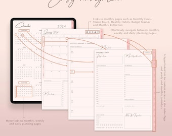 2024 Digital Planner, GoodNotes Planner, Daily Planner, Weekly Planner, Monthly Planner, iPad Planner, Notability Planner, Dated Planner