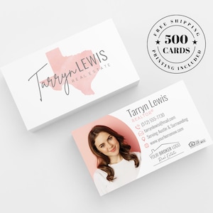 Pink State Realtor Printed Business Cards Printed Custom Calling Card Realty Keller Williams Home Texas Century 21 Real Estate Broker Grey