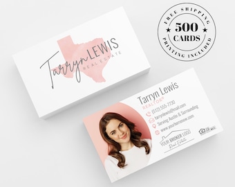 Pink State Realtor Printed Business Cards Printed Custom Calling Card Realty Keller Williams Home Texas Century 21 Real Estate Broker Grey