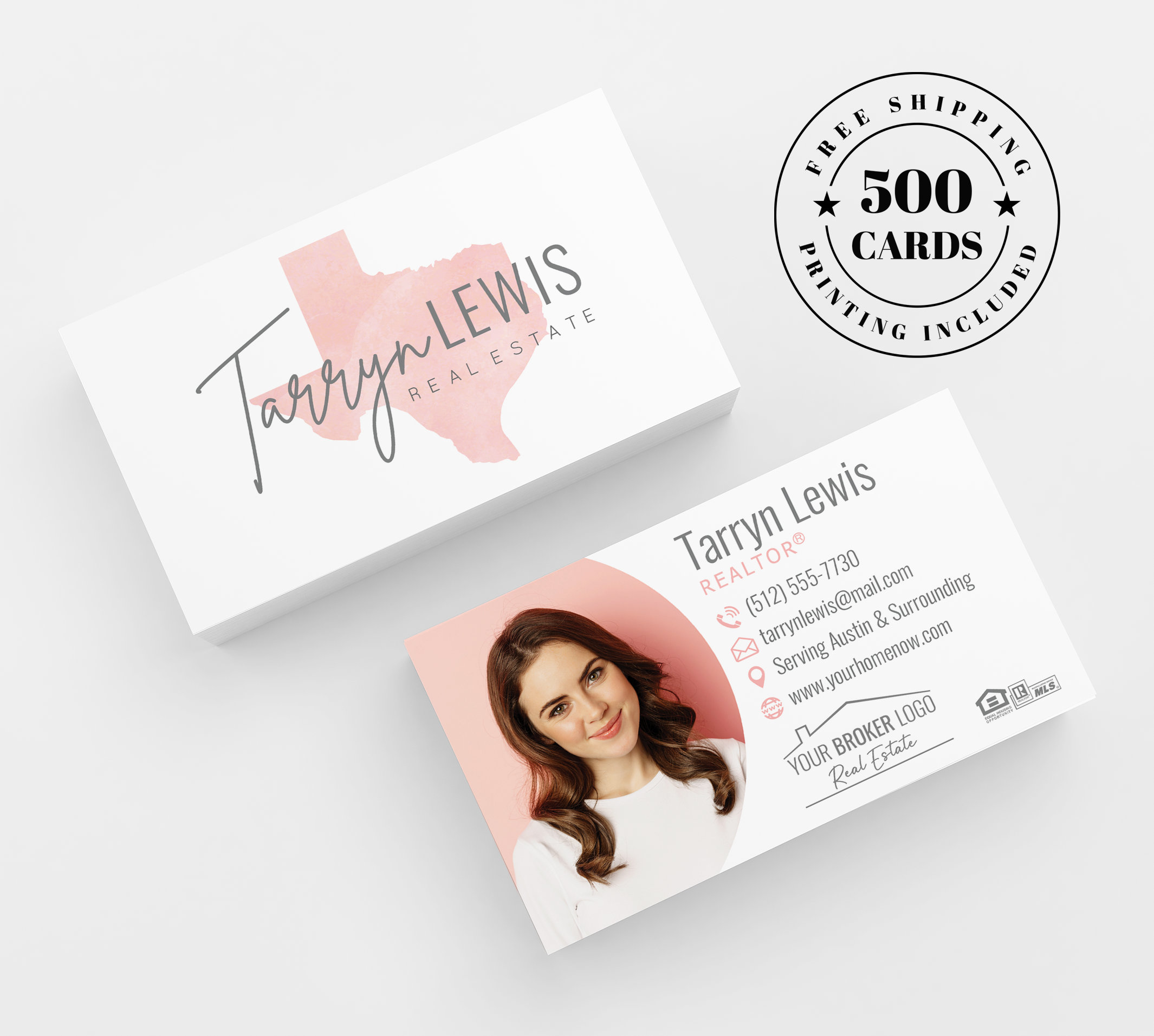 Pink State Realtor Printed Business Cards Printed Custom picture