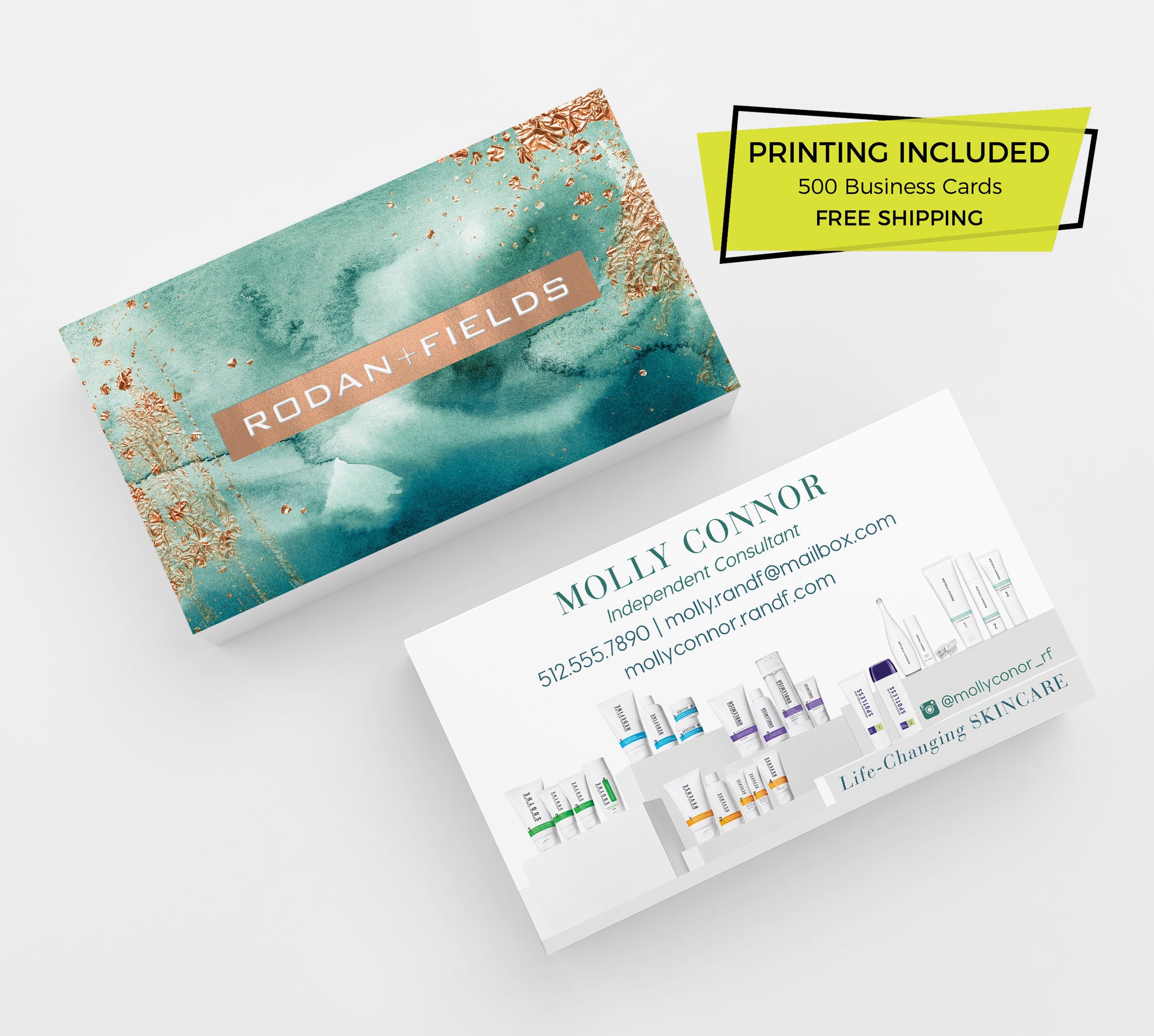 Rose Gold Rodan and Fields Business Card 23 Printed Business Cards  Template Personalized Custom Calling Card Consultant Skincare Beauty R+F Throughout Rodan And Fields Business Card Template