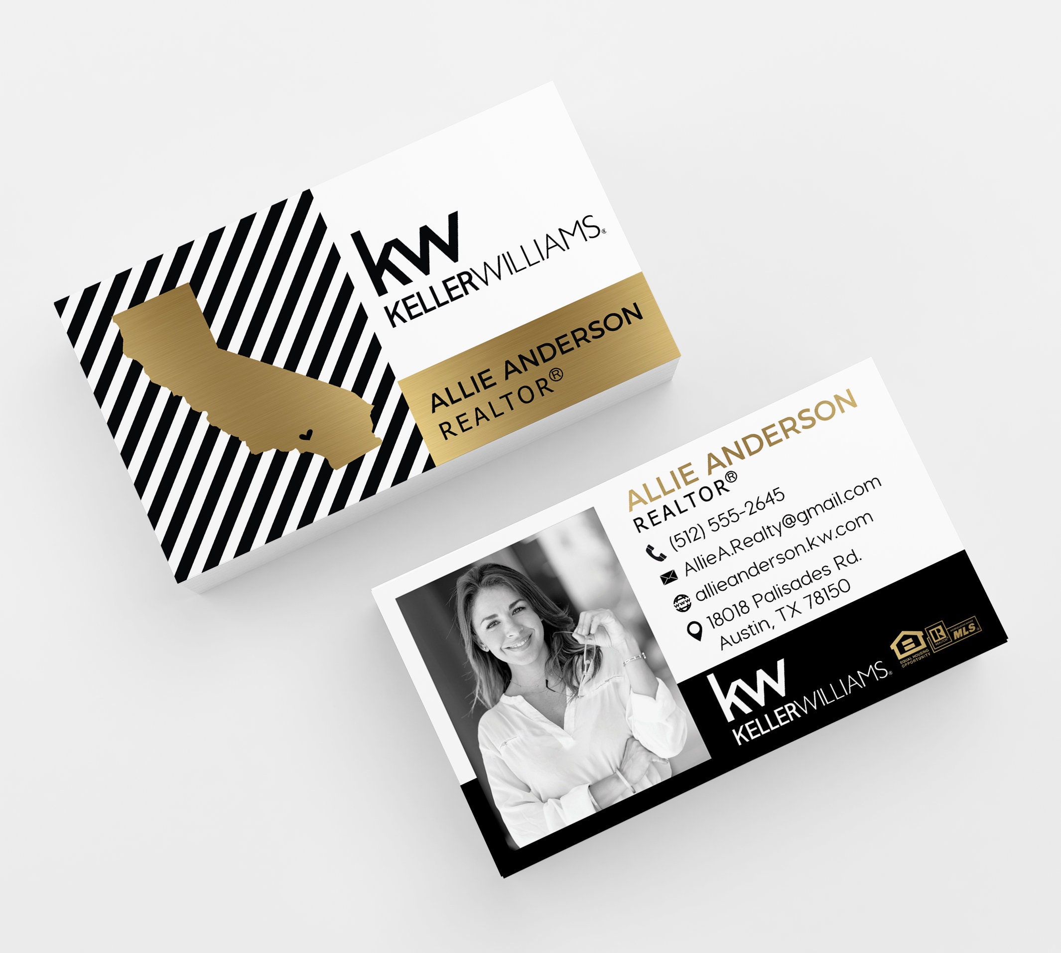 Gold Striped Realtor Printed Business Card 500 Printed - Etsy
